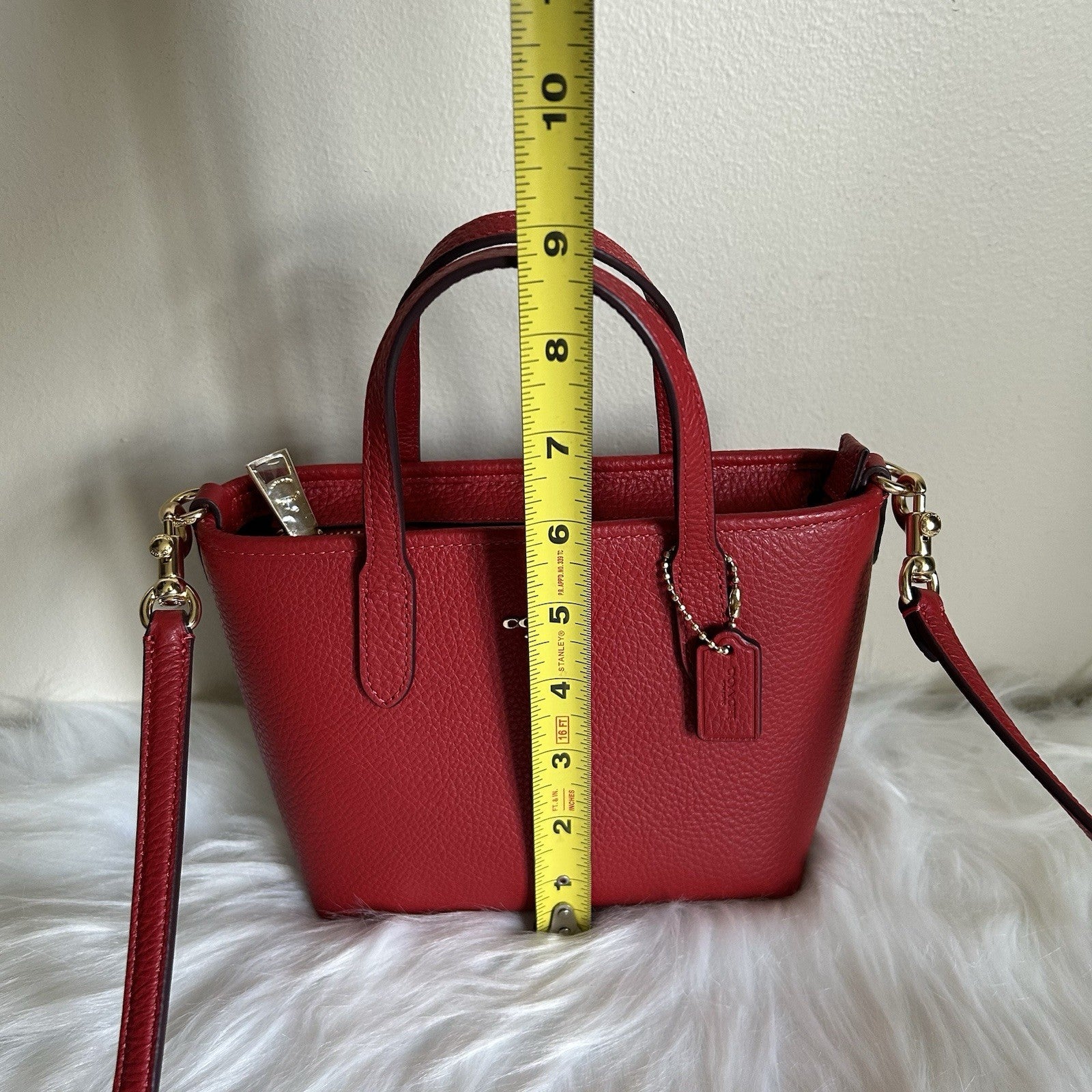 Coach Mini City Tote Red Pebbled Leather Shoulder Bag Excellent