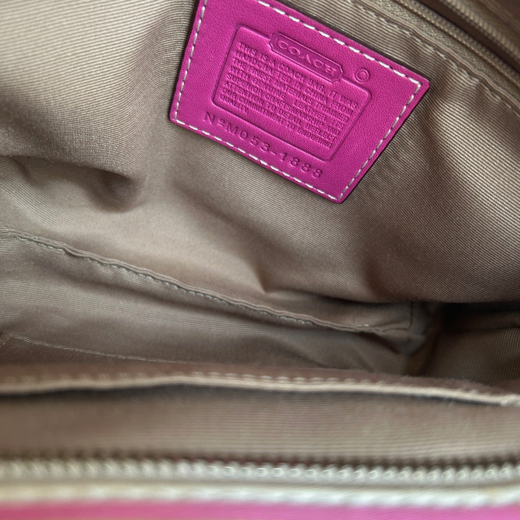 Coach Hampton Stripe Pink Canvas Leather Satchel Bag M053-1888 Fair