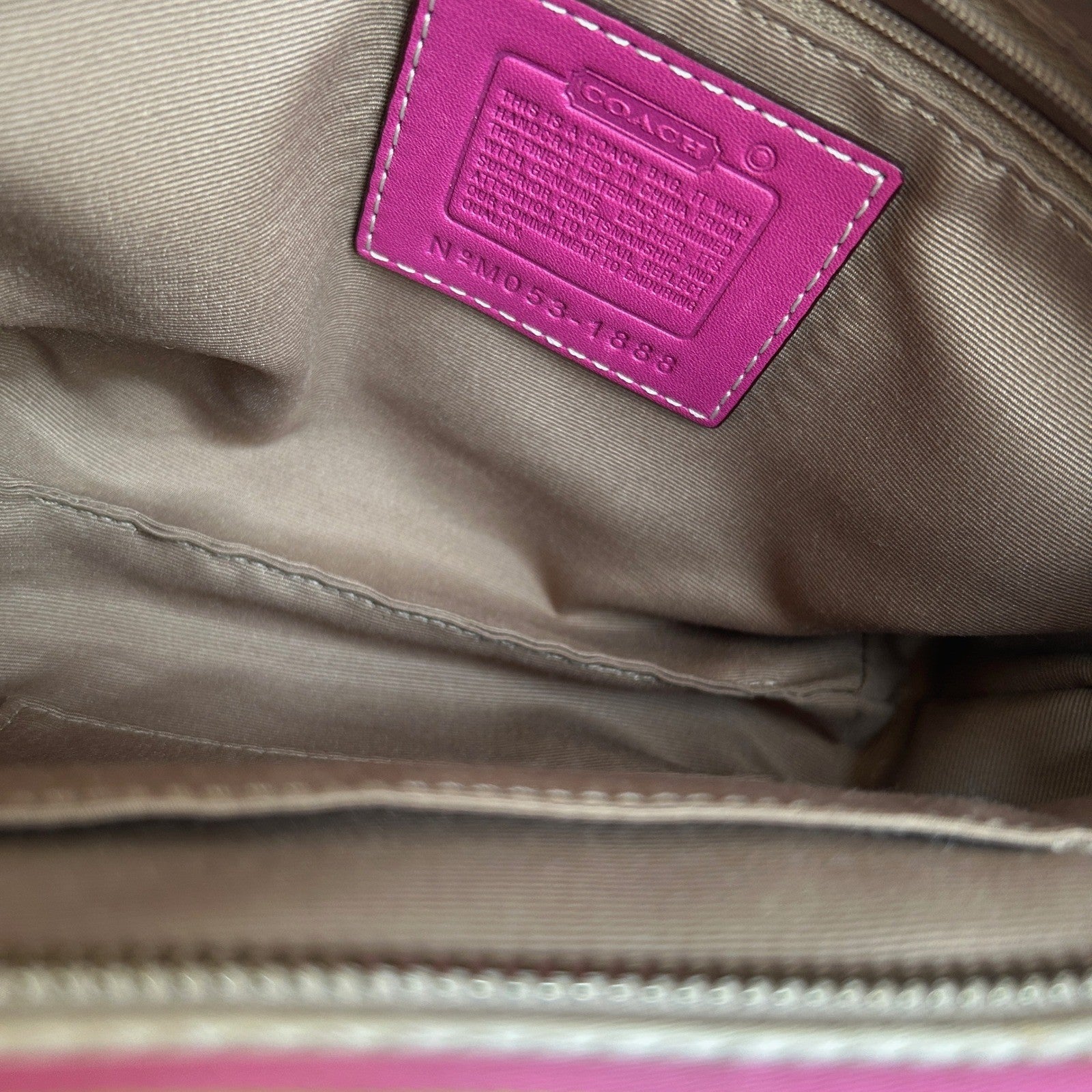 Coach Hampton Stripe Pink Canvas Leather Satchel Bag M053-1888 Fair