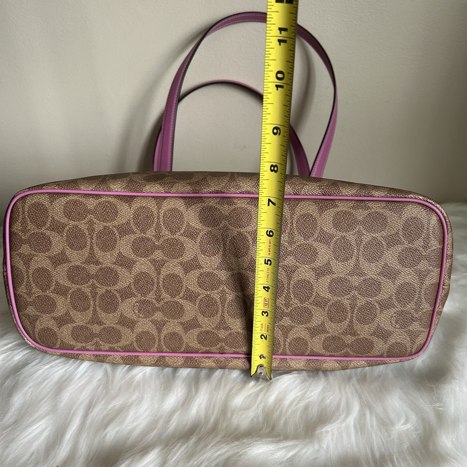 Coach Gallery Tote Khaki Fuchsia Signature Canvas Leather Bag NEW