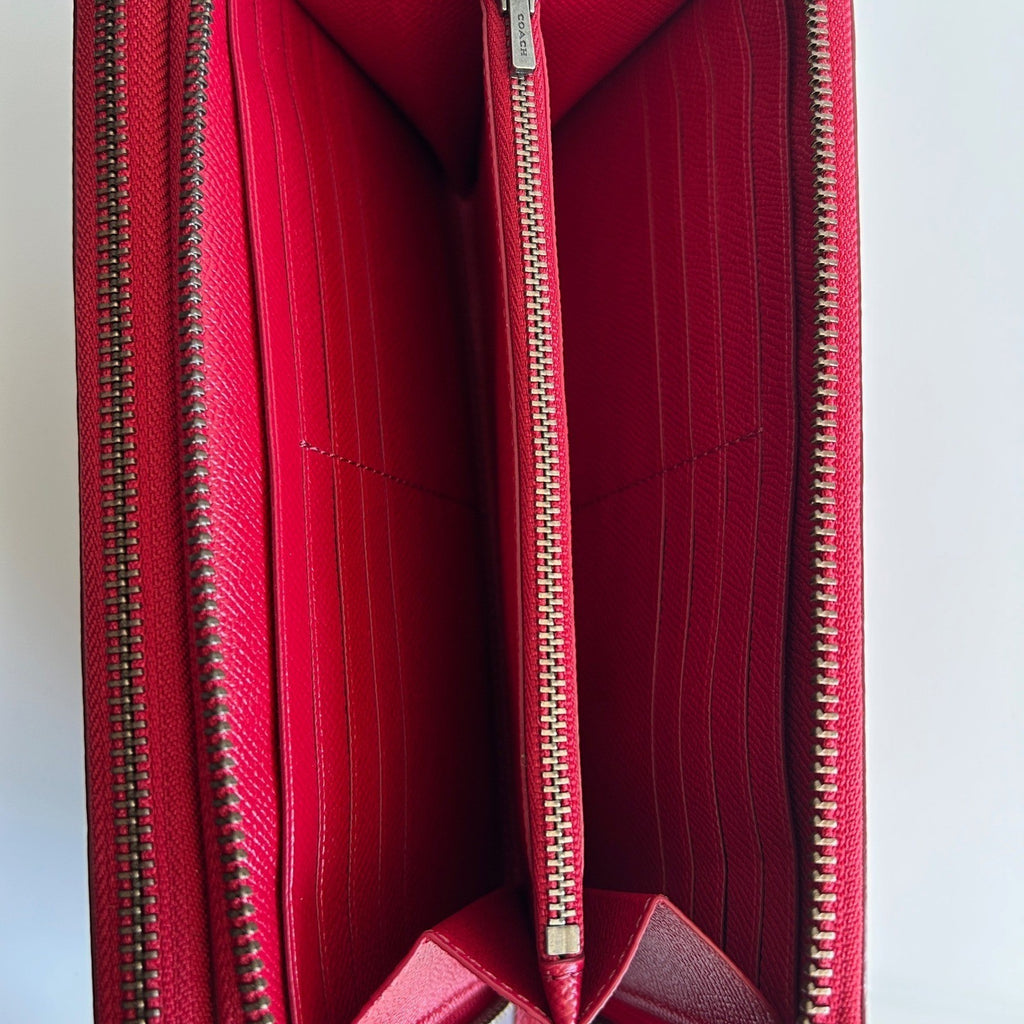 Coach Double Zip Travel Wallet Red Leather Organizer F23334 NEW