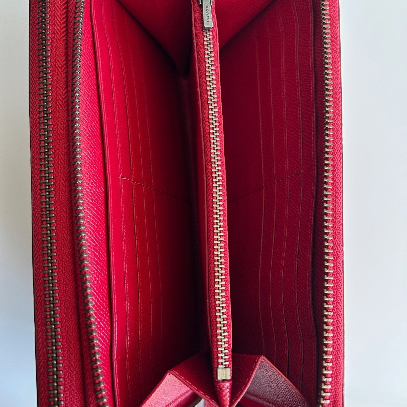 Coach Double Zip Travel Wallet Red Leather Organizer F23334 NEW