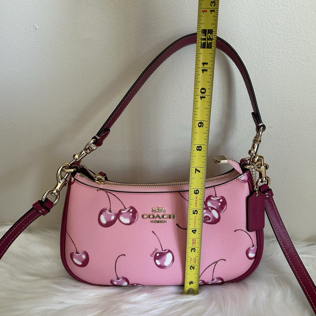 Coach Teri Cherry Print Pebbled Shoulder Bag Pink
