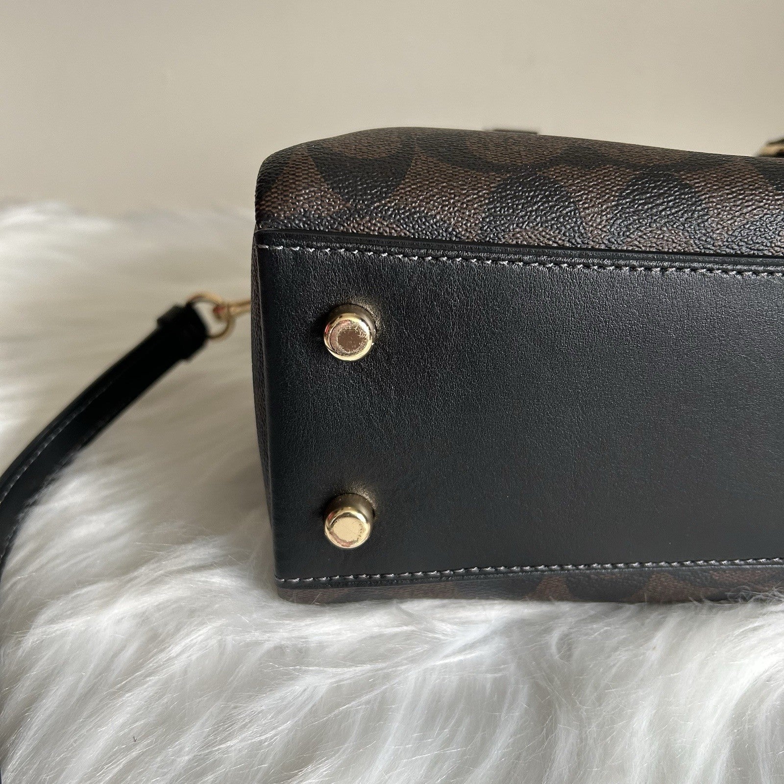 Coach Mini Darcie Carryall Brown Black Signature Canvas Leather Excellent