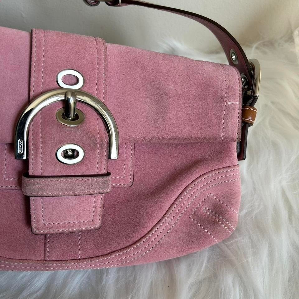 Coach Soho Pink Suede Leather Buckle Flap Shoulder Bag 8A18 Good