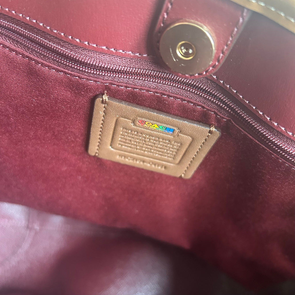 Coach Rainbow Signature Light Saddle Coated Canvas City Tote Bag NEW