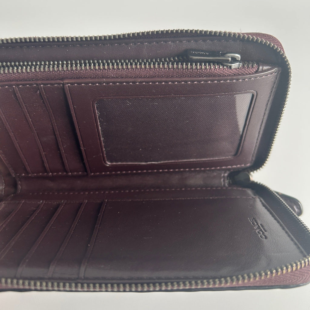 Coach Accordion Zip Plum Quilted Studded Leather Wallet Good