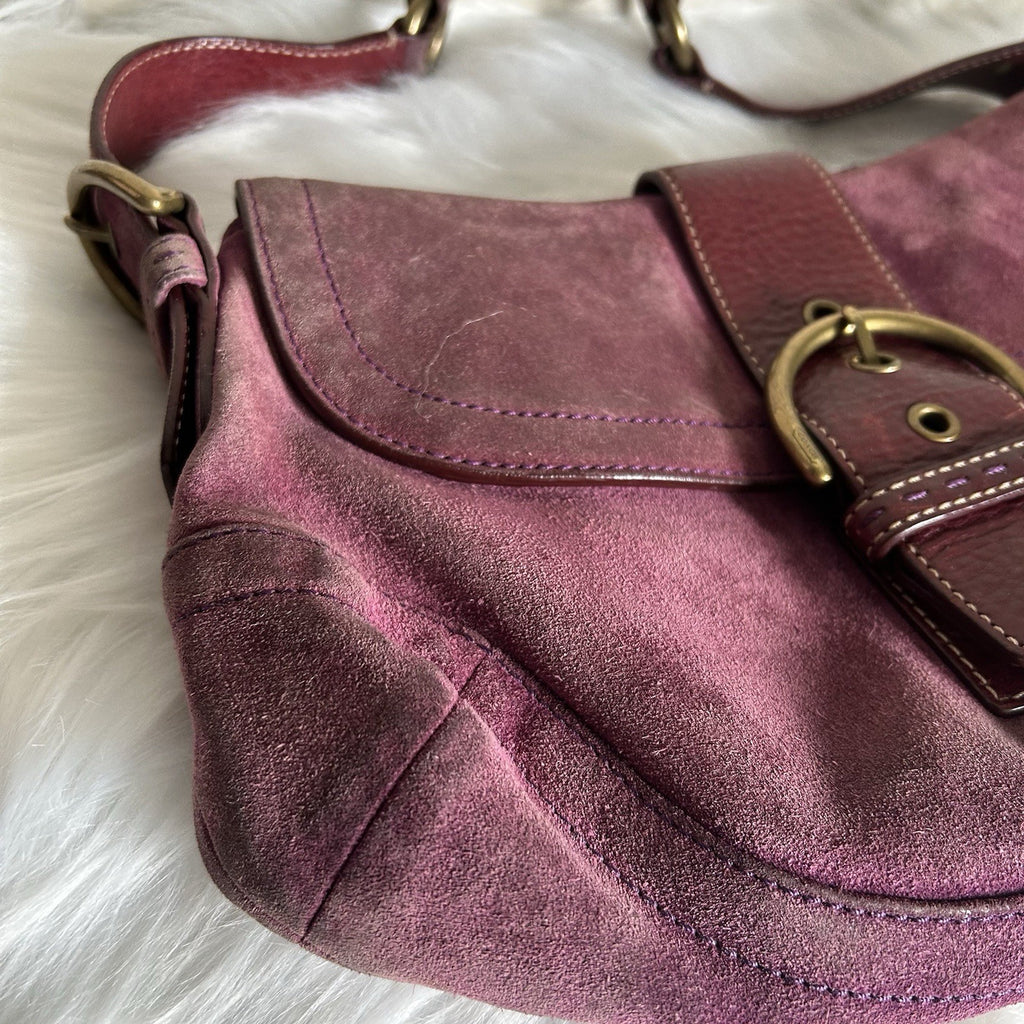 Coach Soho Plum Purple Suede Leather Buckle Flap Shoulder Bag 9688 Good