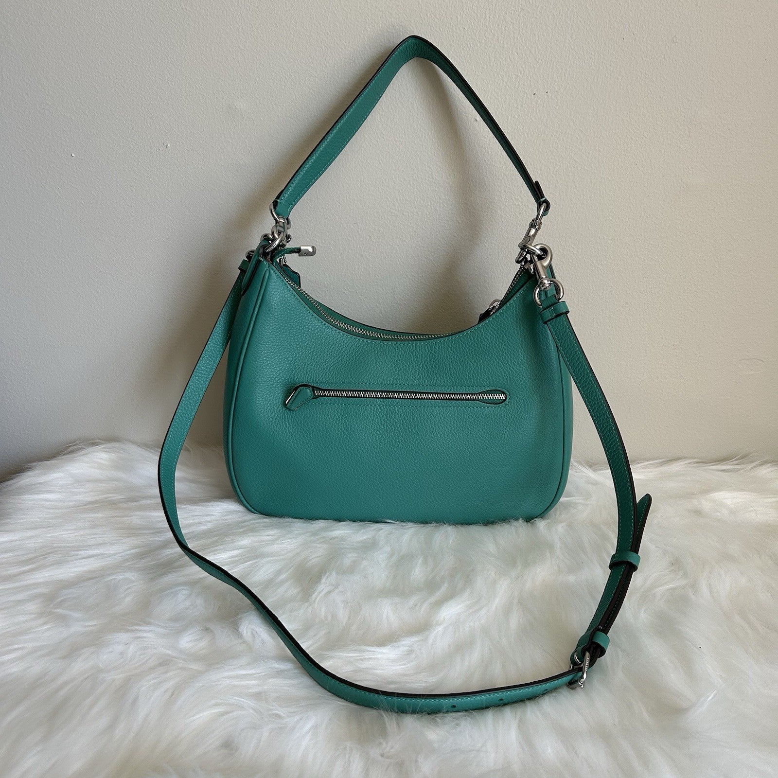 Coach Teri Hobo Teal Pebbled Leather Shoulder Bag Excellent
