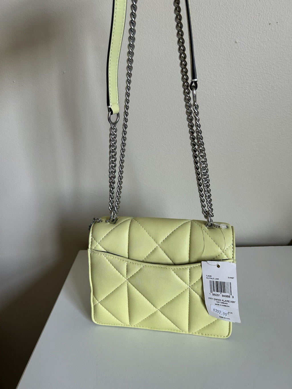 Coach Puffy Diamond Klare Pale Lime Leather Shoulder Bag NEW