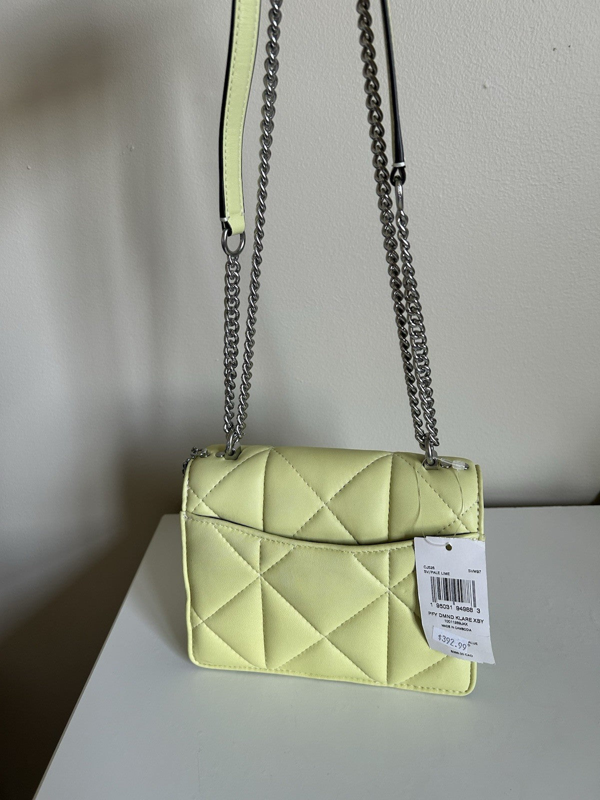 Coach Puffy Diamond Klare Pale Lime Leather Shoulder Bag NEW