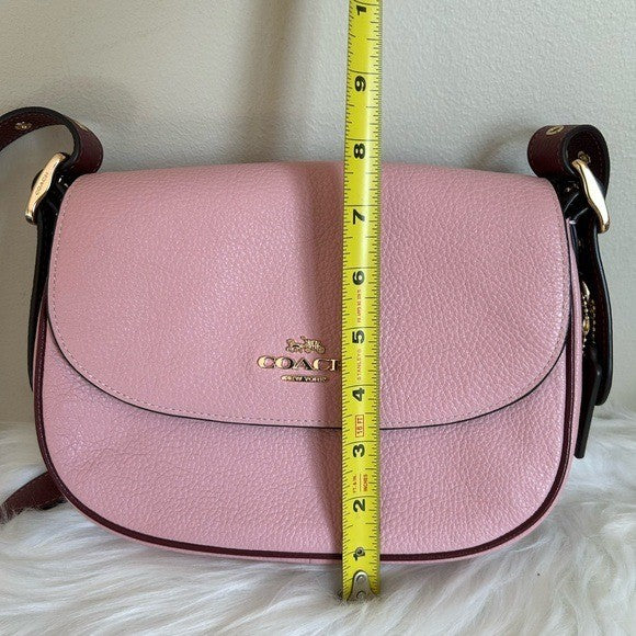 Coach Macie Saddle Bag Pink Pebbled Leather Shoulder Bag Excellent