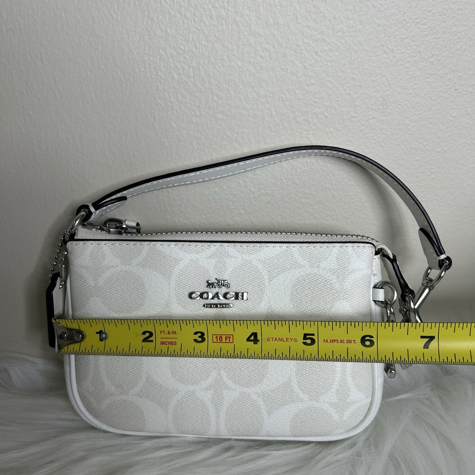 Coach Nolita 15 Mini Chalk White Signature Canvas Shoulder Bag Good