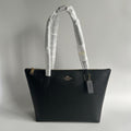 Coach Zip Top Tote Black Crossgrain Leather Bag NEW