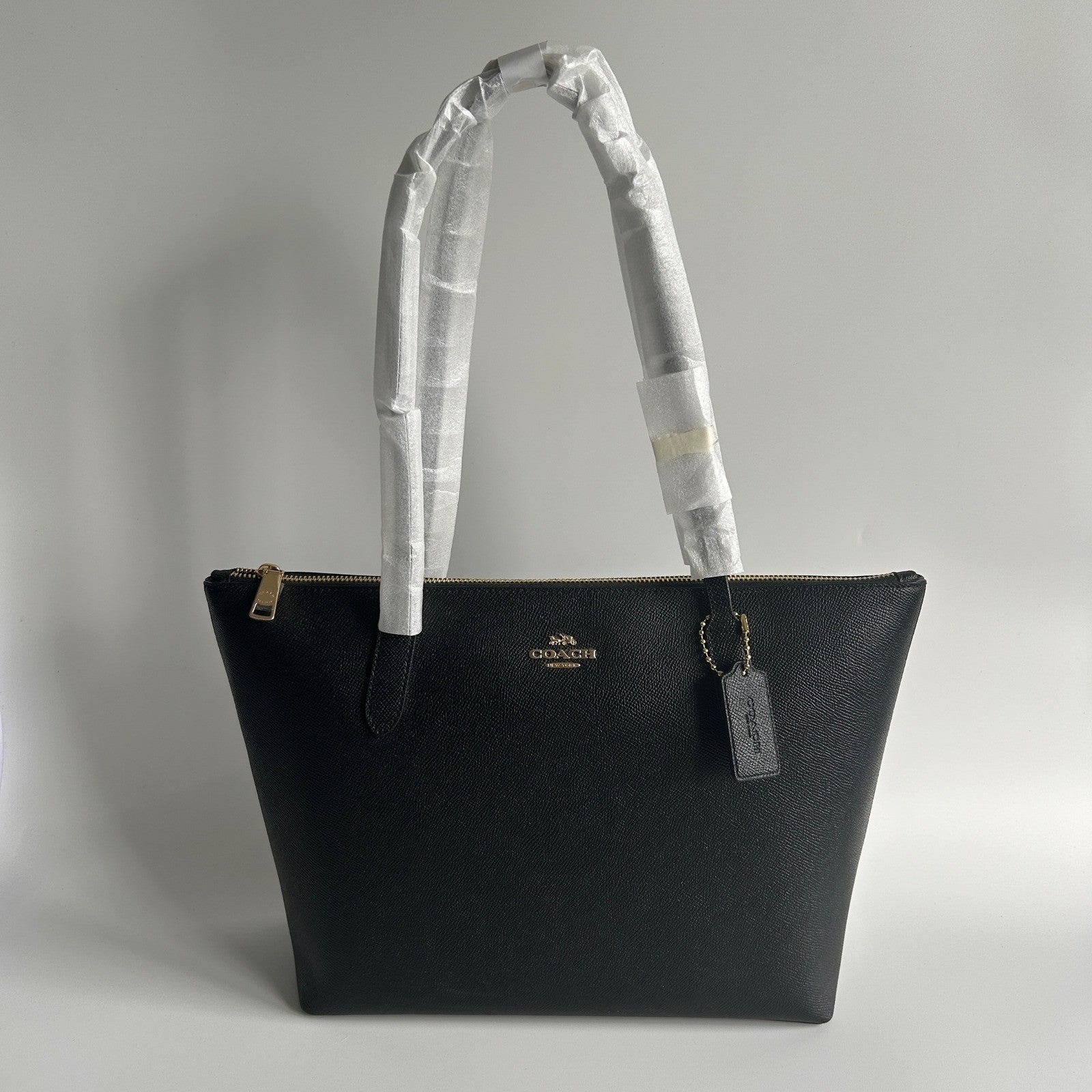 Coach Zip Top Tote Black Crossgrain Leather Bag NEW