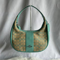 Coach Carmen Teal Khaki Signature Jacquard Leather Shoulder Bag CT765 Excellent