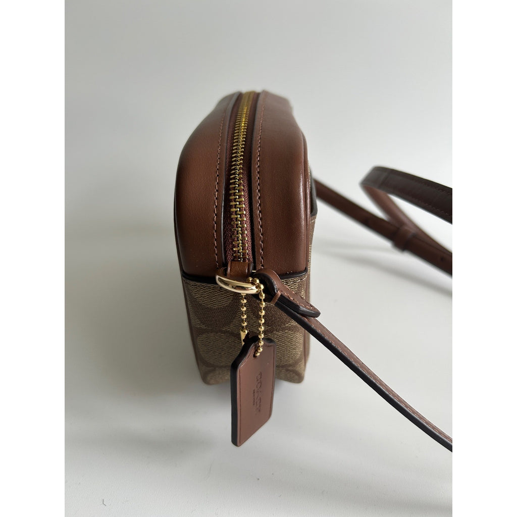 Coach Mini Jamie Camera Bag Brown Signature Canvas Crossbody Excellent