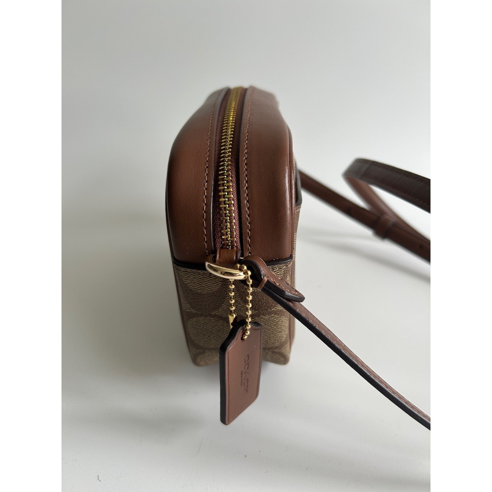 Coach Mini Jamie Camera Bag Brown Signature Canvas Crossbody Excellent