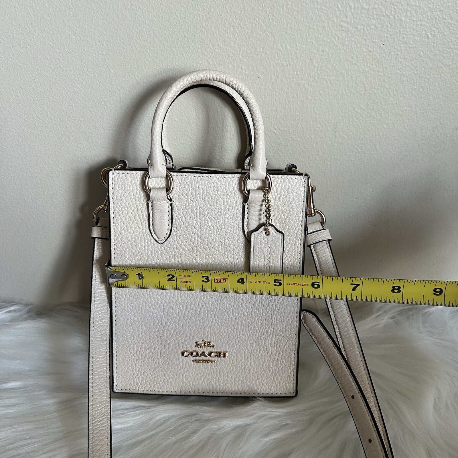 Coach North South Mini Tote Chalk White Pebbled Leather Crossbody Bag Excellent