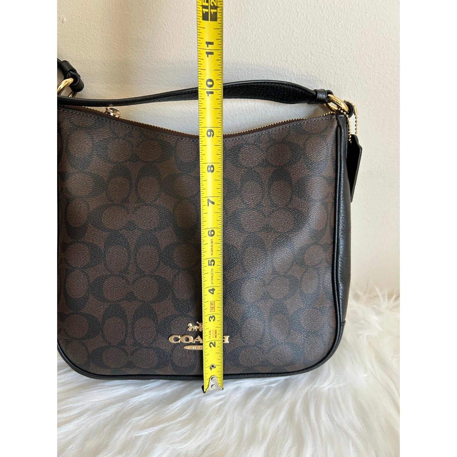 Coach File Brown Black Signature Canvas Leather Crossbody Bag Excellent