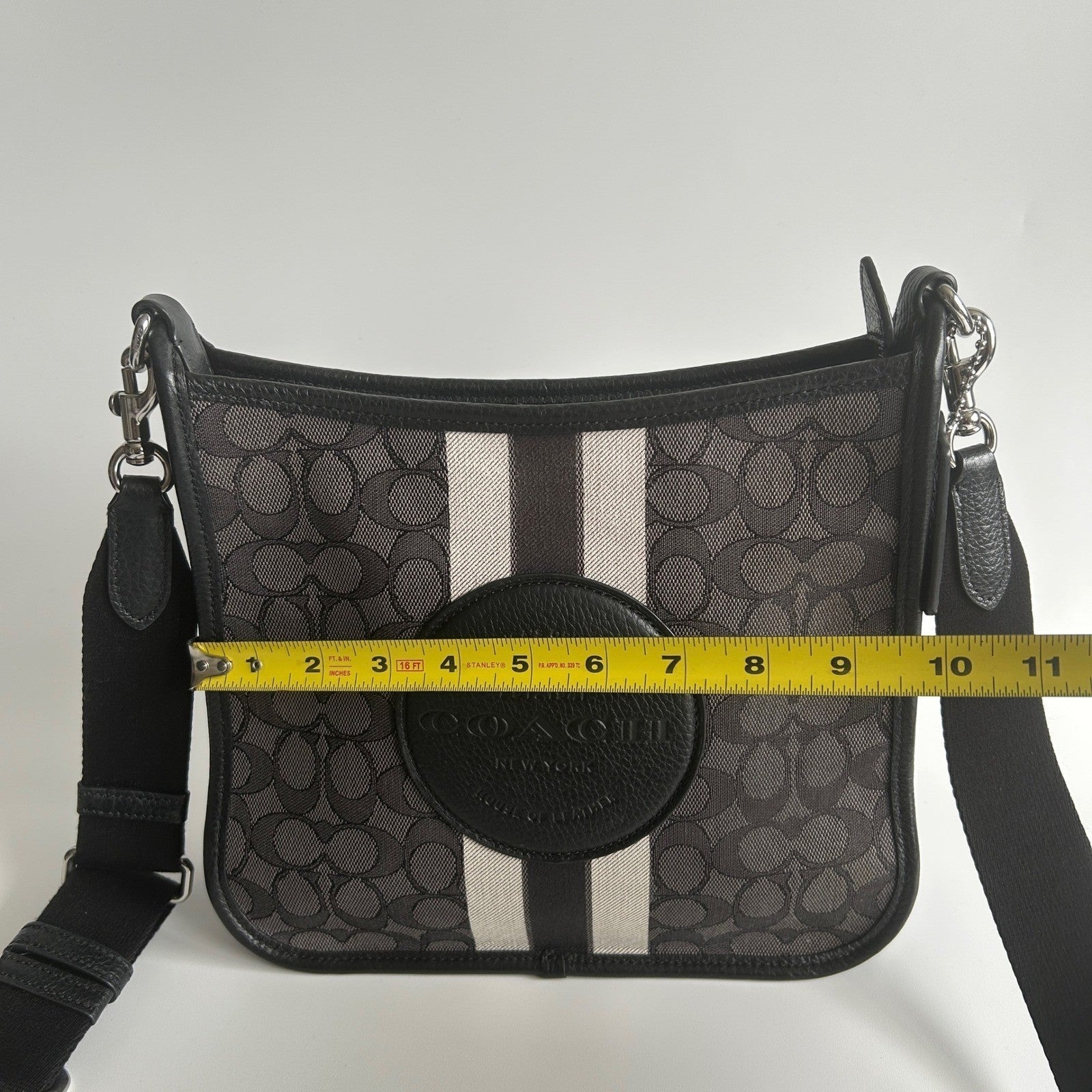 Coach Dempsey File Bag Black Charcoal Signature Jacquard Crossbody Excellent