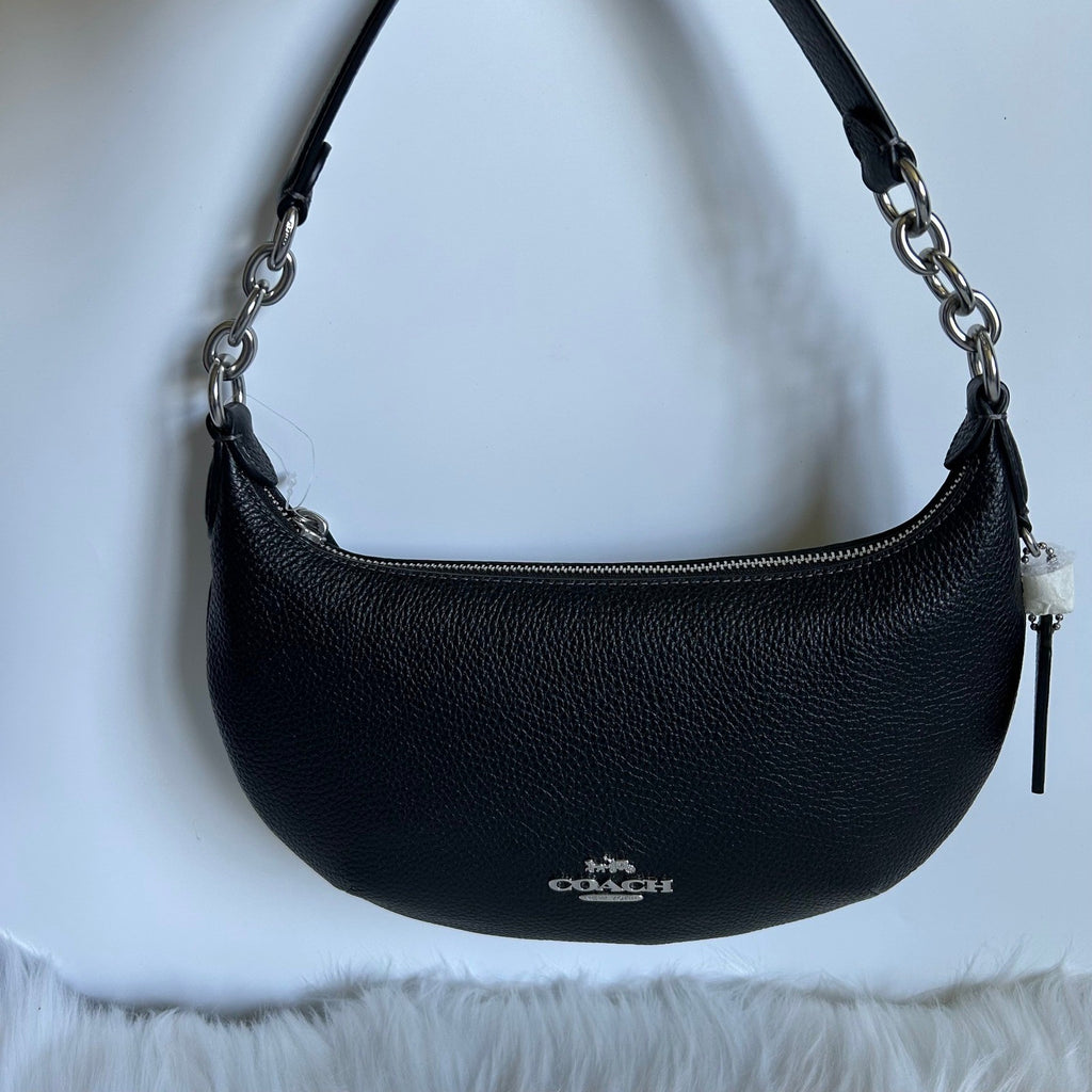 Coach Payton Black Pebble Leather Shoulder Bag Excellent