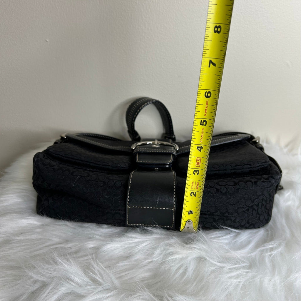 Coach Soho 1466 Black Signature Jacquard Leather Shoulder Bag GOOD