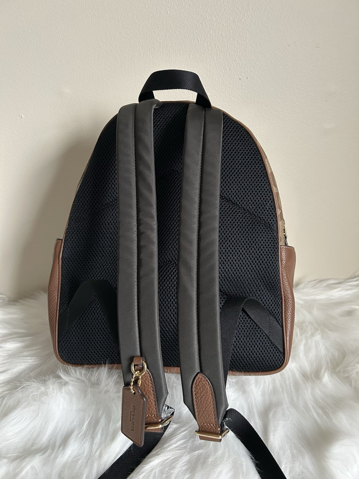 Coach Court Backpack Khaki Saddle Signature Canvas Leather 5671 Excellent