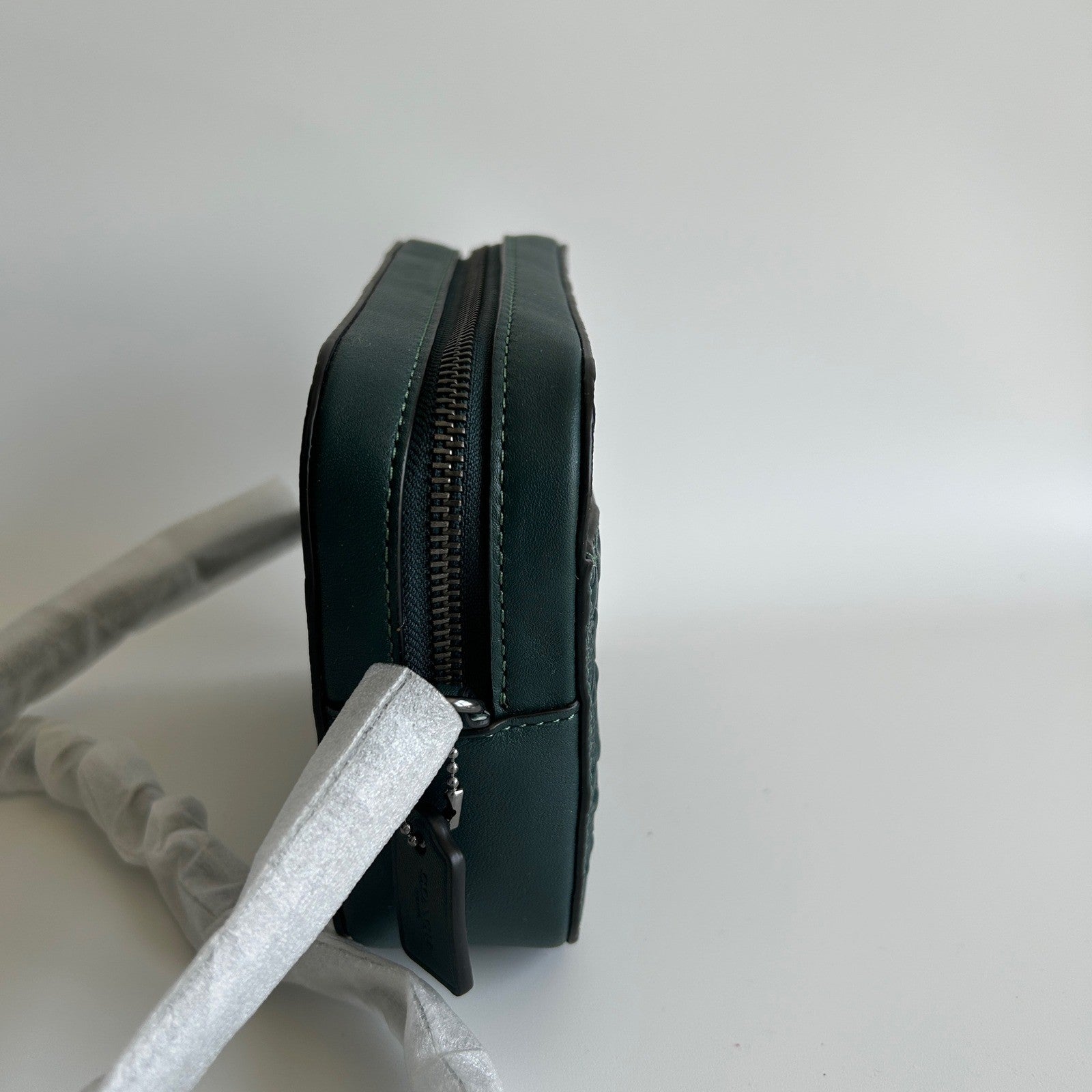 Coach Mini Jamie Forest Green Signature Debossed Leather Camera Bag NEW