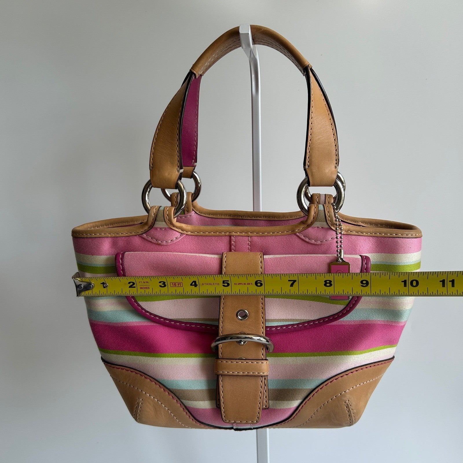 Coach Hampton Stripe Pink Canvas Leather Satchel Bag M053-1888 Fair