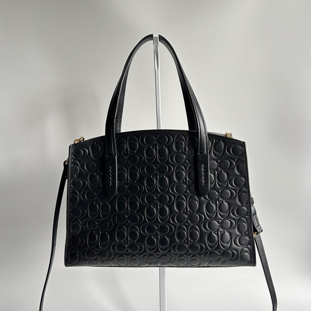 Coach Charlie Carryall 28 Black Signature Leather Satchel Bag 51665 Excellent