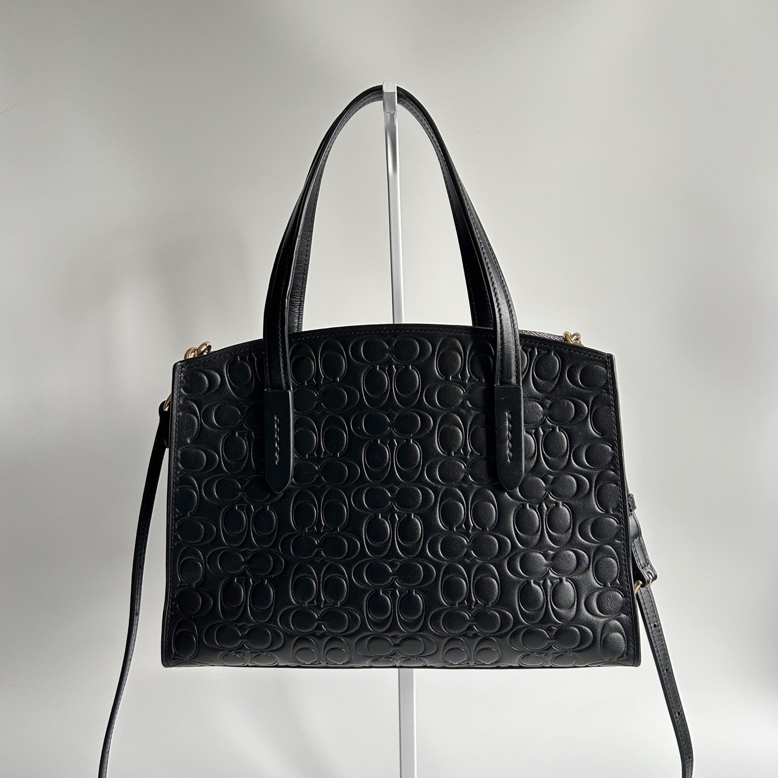 Coach Charlie Carryall 28 Black Signature Leather Satchel Bag 51665 Excellent
