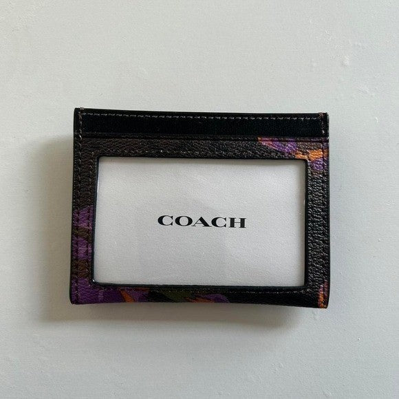 Coach Slim Card Case Signature Canvas Rose Print Purple Floral CL468 Mens Womens