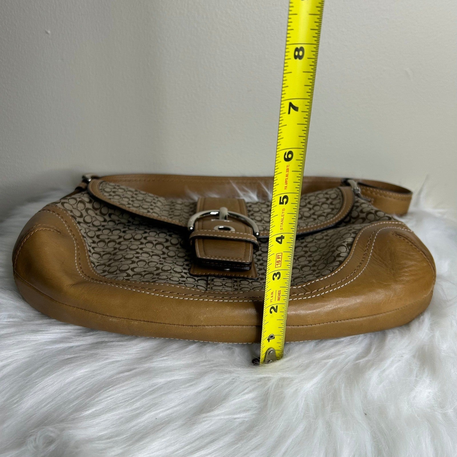Coach Soho Flap Brown Signature Canvas Leather Shoulder Bag F10926 Good