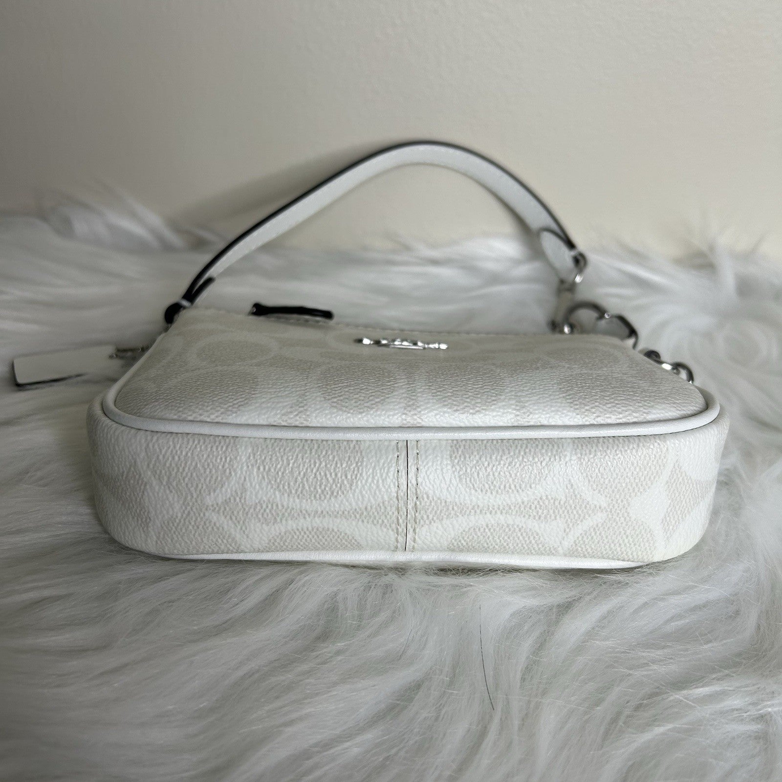 Coach Nolita 15 Mini Chalk White Signature Canvas Shoulder Bag Good