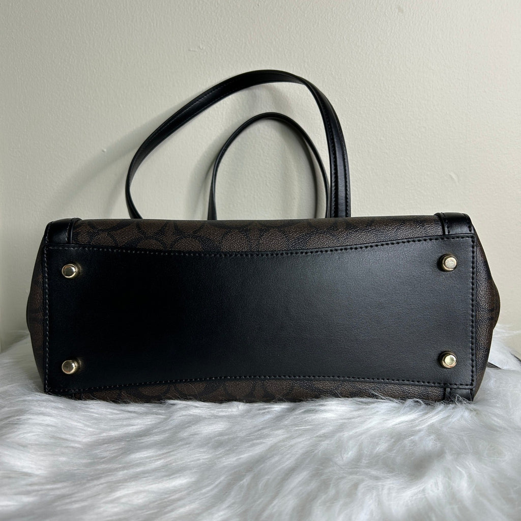 Coach Kailey Carryall Brown Black Signature Canvas Leather Bag Excellent