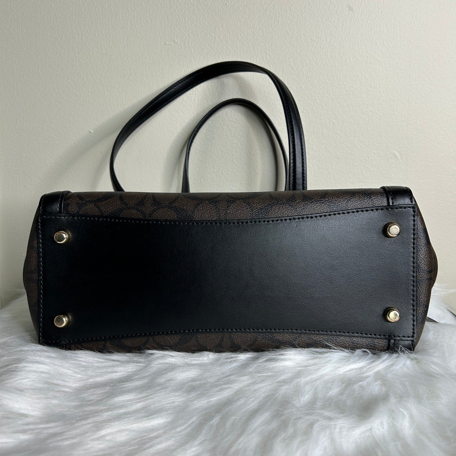 Coach Kailey Carryall Brown Black Signature Canvas Leather Bag Excellent