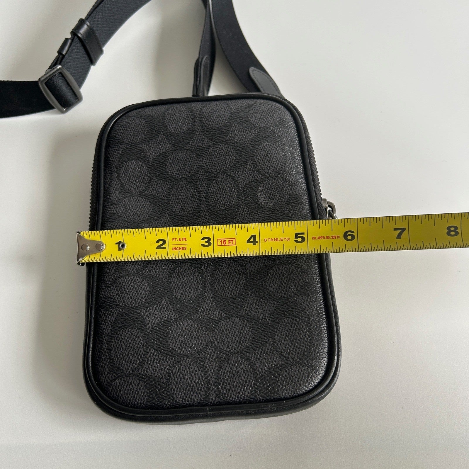 Coach Aden Crossbody Black Signature Canvas Leather Bag Excellent