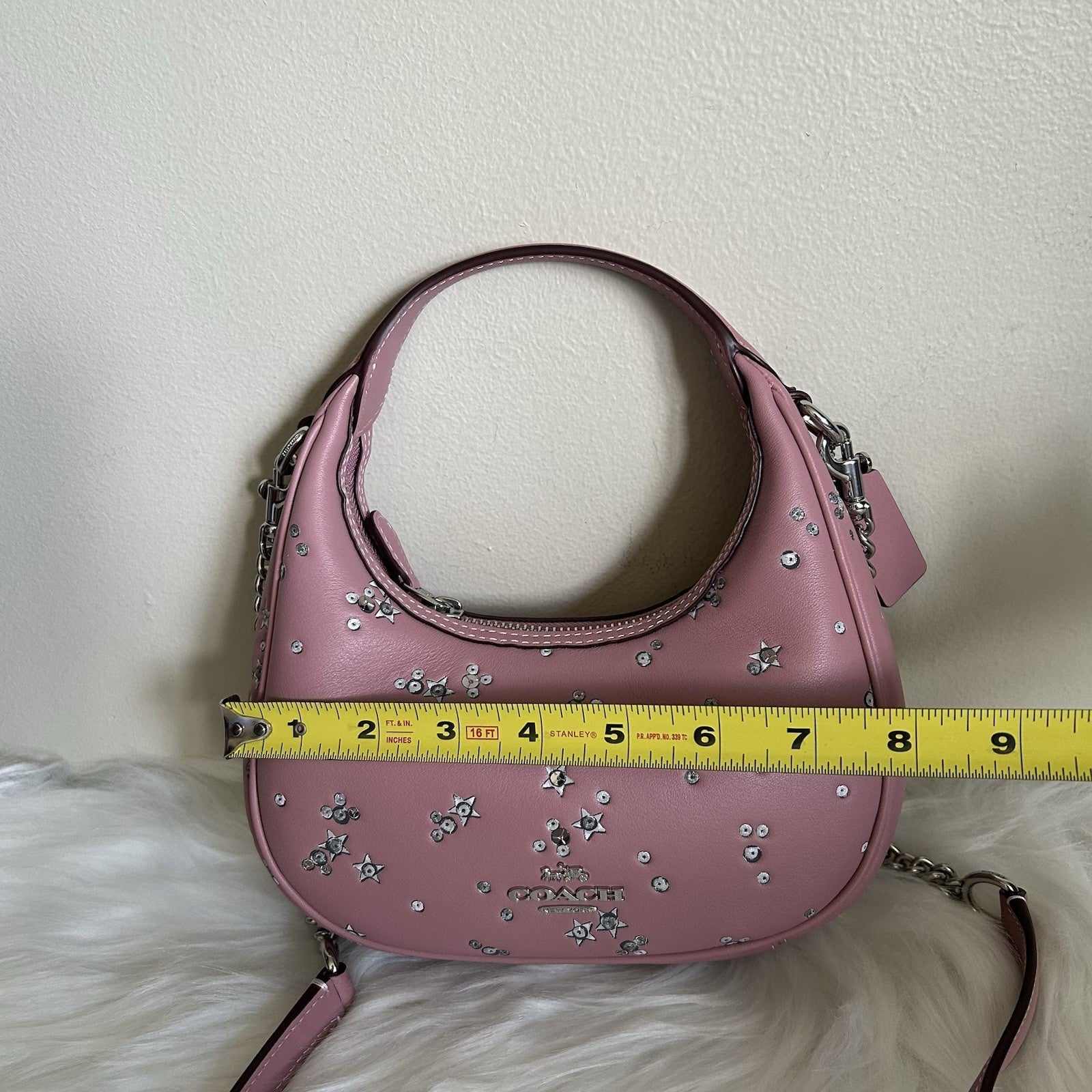 Coach Carmen Mini Crossbody Dusty Pink Leather Star Sequin Bag New