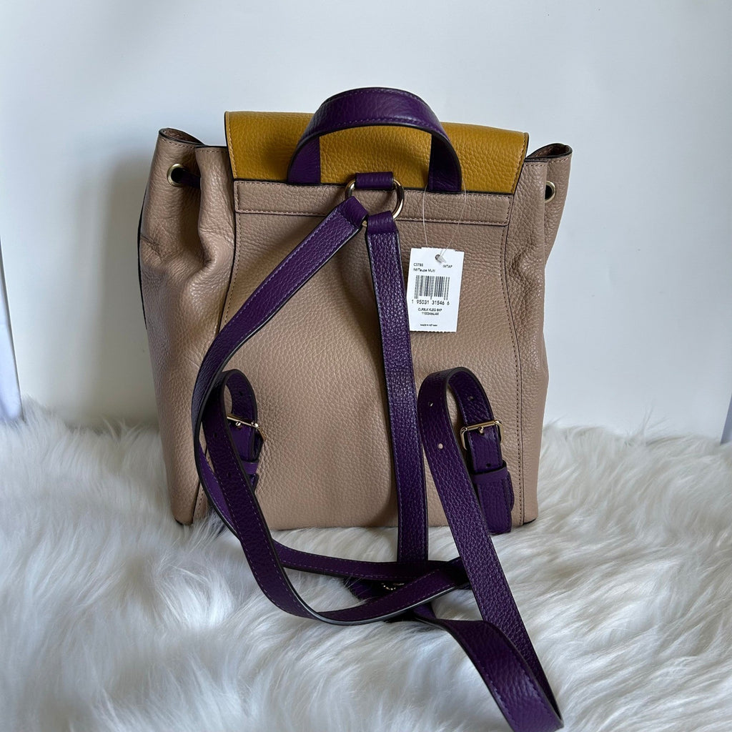 Coach Kleo Taupe Multi Colorblock Pebbled Leather Backpack NEW