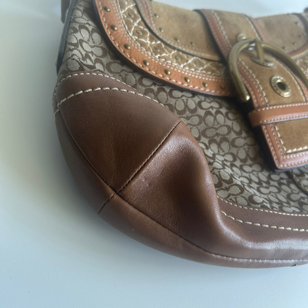 Coach Soho Signature Southwest Brown Canvas Leather Hobo Bag F11517 Excellent