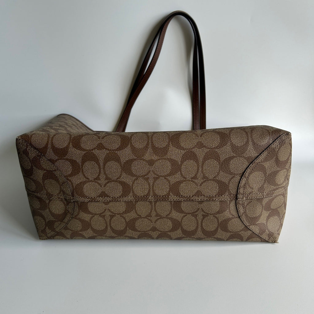 Coach City Tote Brown Signature Coated Canvas Leather Bag C2496 Good