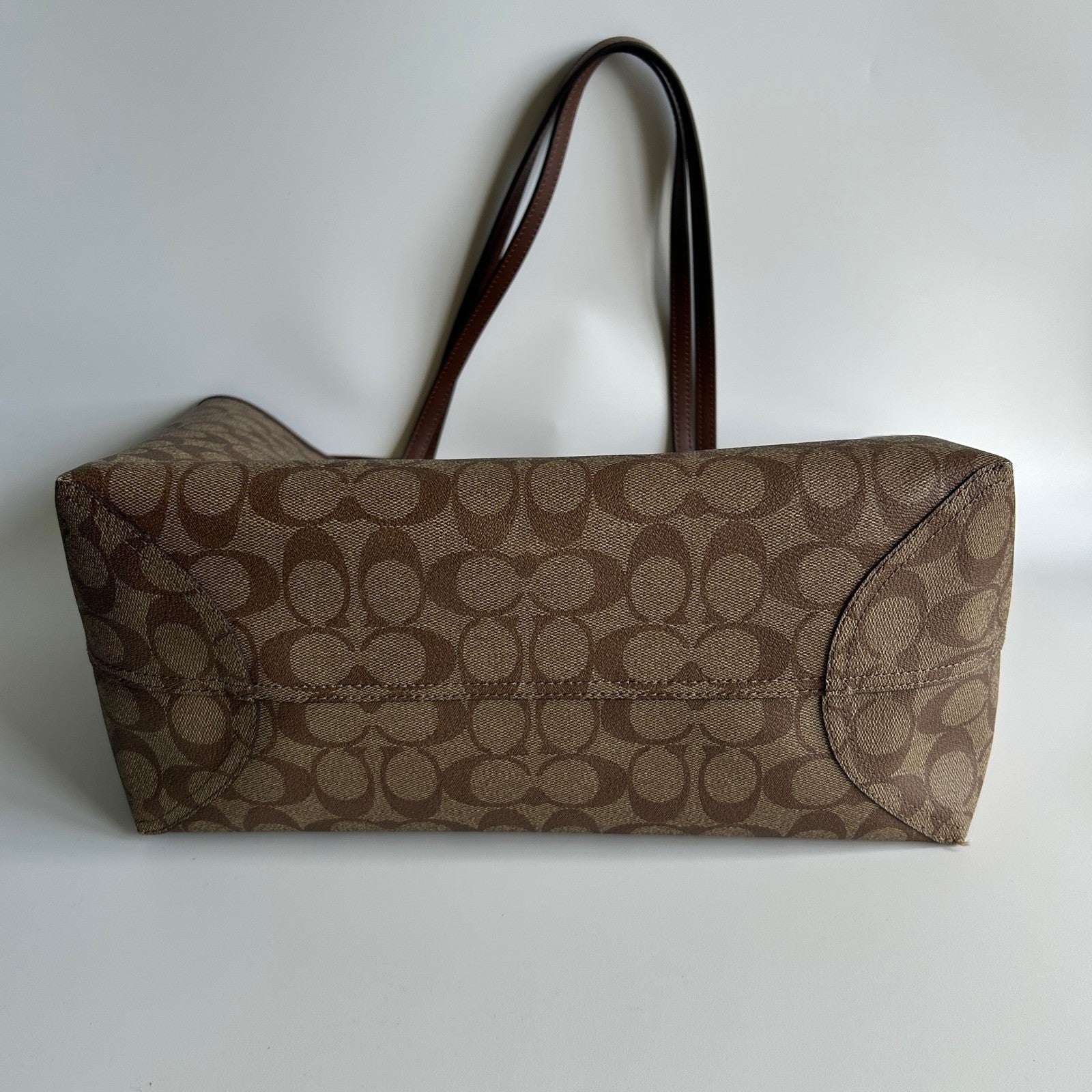 Coach City Tote Brown Signature Coated Canvas Leather Bag C2496 Good
