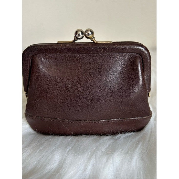 Coach Vintage Mahogany Leather Kisslock Coin Purse 7165 Good