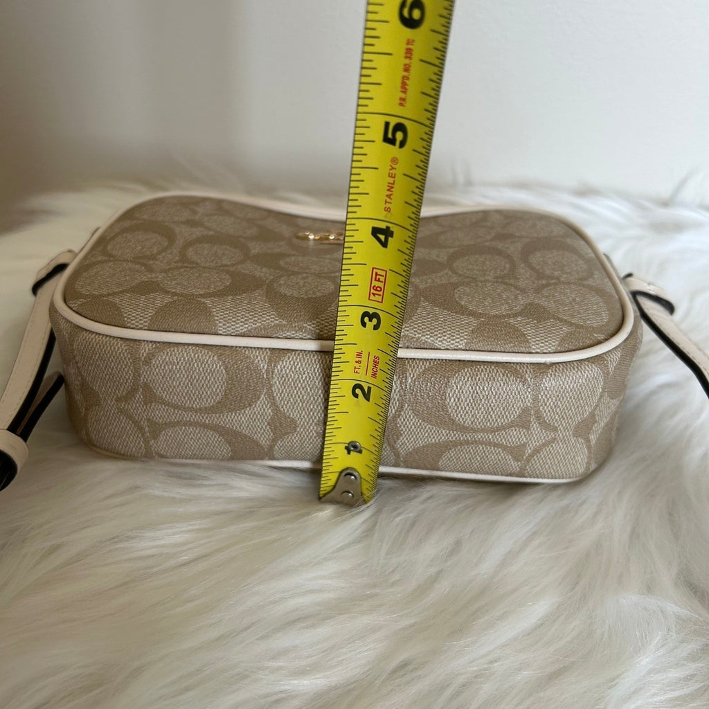 Coach Mini Jamie Light Khaki Chalk Signature Canvas Camera Bag Good