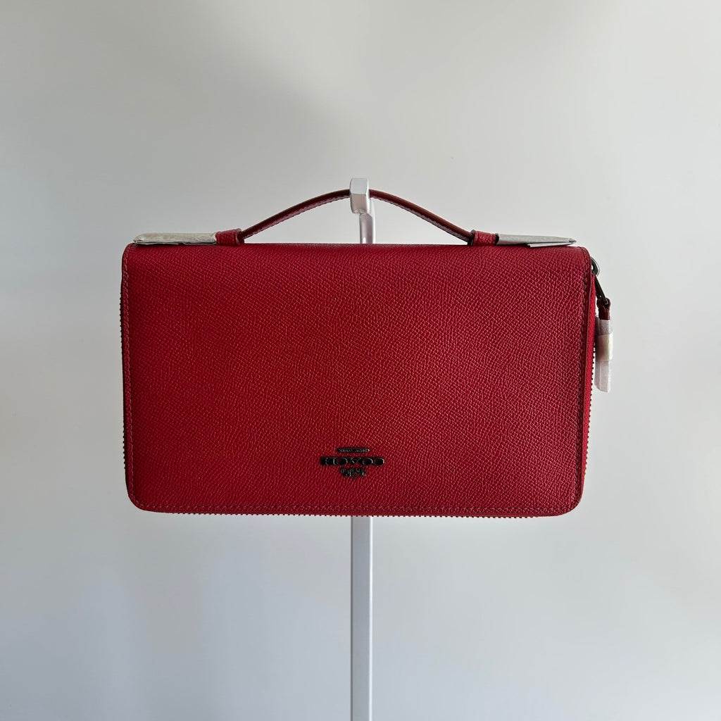 Coach Double Zip Travel Wallet Red Leather Organizer F23334 NEW