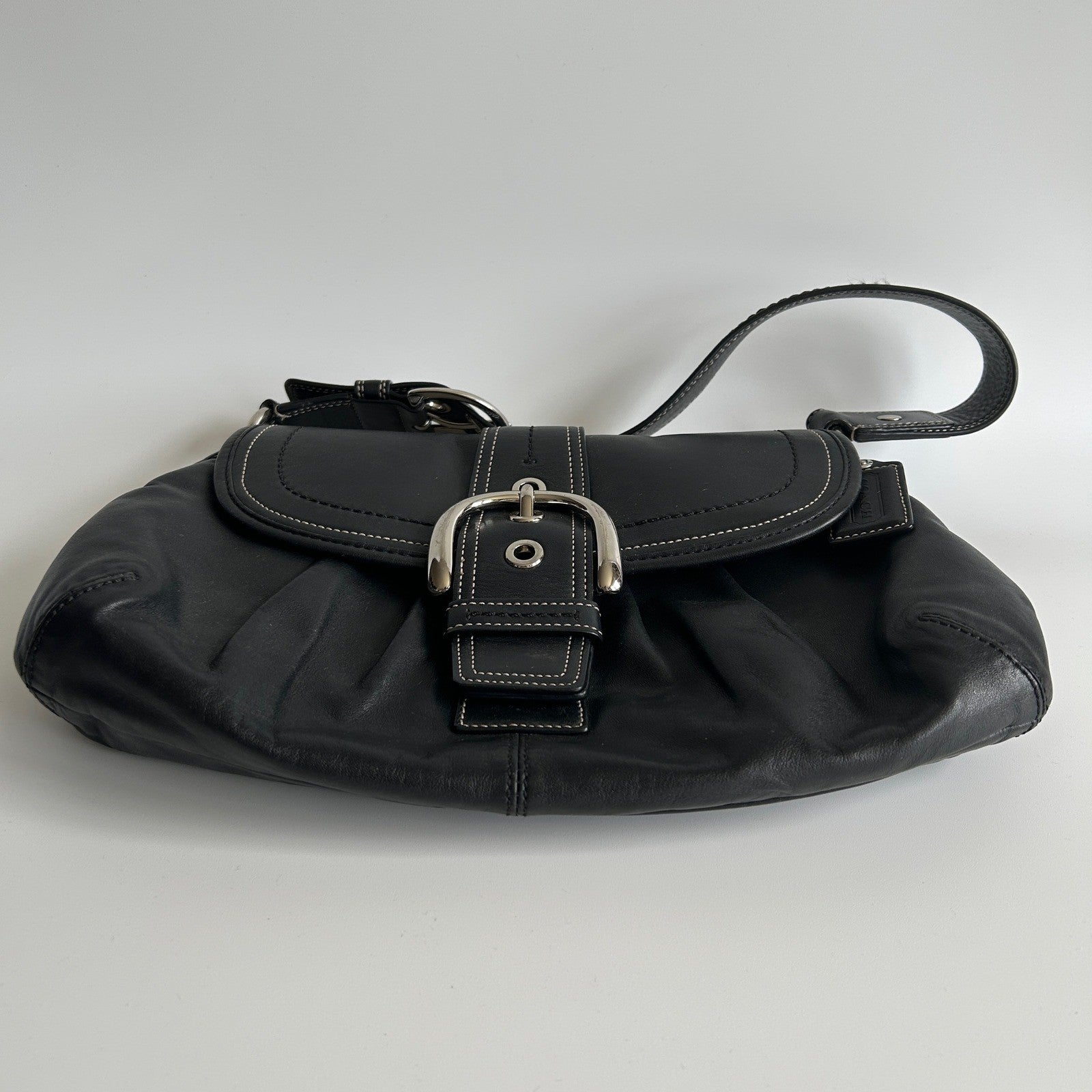 Coach Pleated Flap Black Leather Shoulder Bag F15204 Excellent