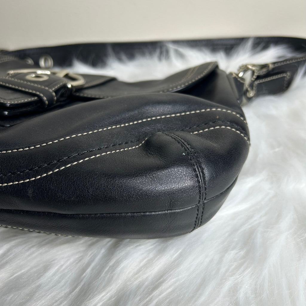 Coach Soho Black Leather Flap Shoulder Bag Good