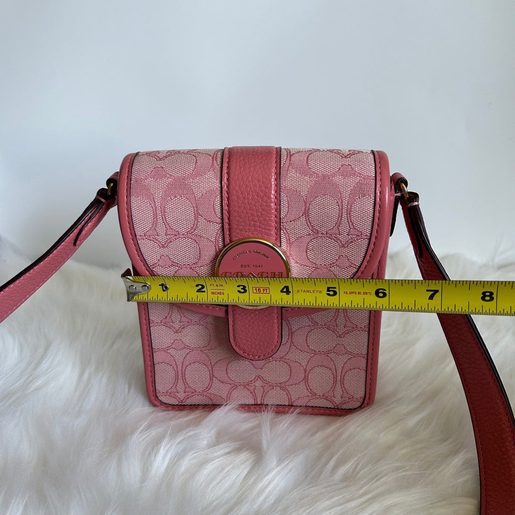 Coach North/South Lonnie Pink Signature Jacquard Leather Crossbody Bag Excellent