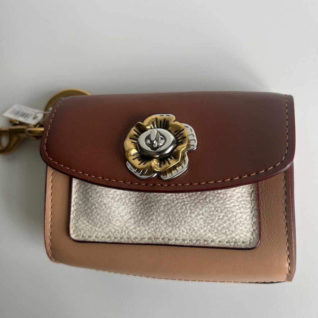 Coach Parker Bag Charm Brown Multi Leather Tea Rose 1636 NWT